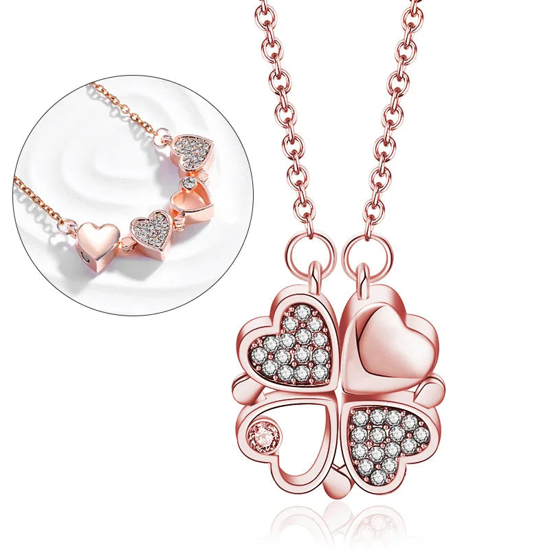 Collier Trèfle Cœur Magnétique en Acier Inoxydable 316L – Bijou Love Élégant, Idée Cadeau pour Femme
