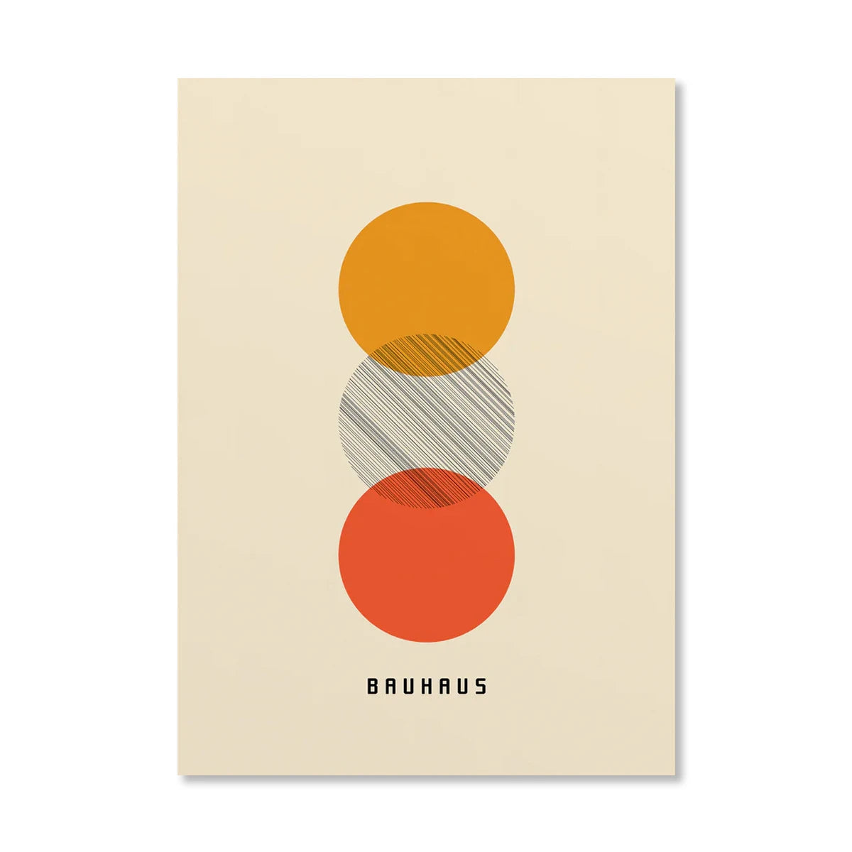 Abstract Geometric Bauhaus Style Wall Art – Modern Orange Illustration with Sun and Bicycle, Interior Decoration