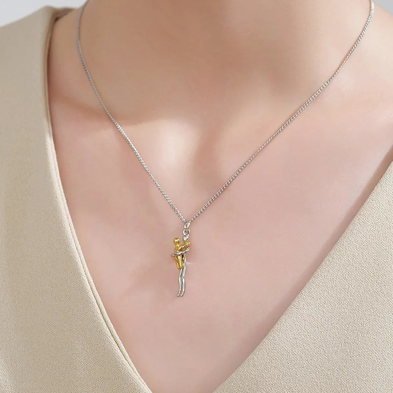 Collier Câlin Mère & Enfant Bicolore – Pendentif Détachable en Acier Inoxydable, Bijou Symbolique d’Amour Familial