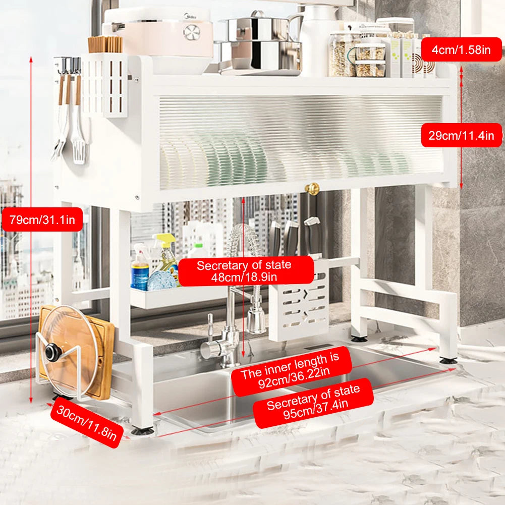 Égouttoir de Vaisselle au-dessus de l’Évier 3 Niveaux en Acier – Grand Organisateur avec Porte-Ustensiles et Protection