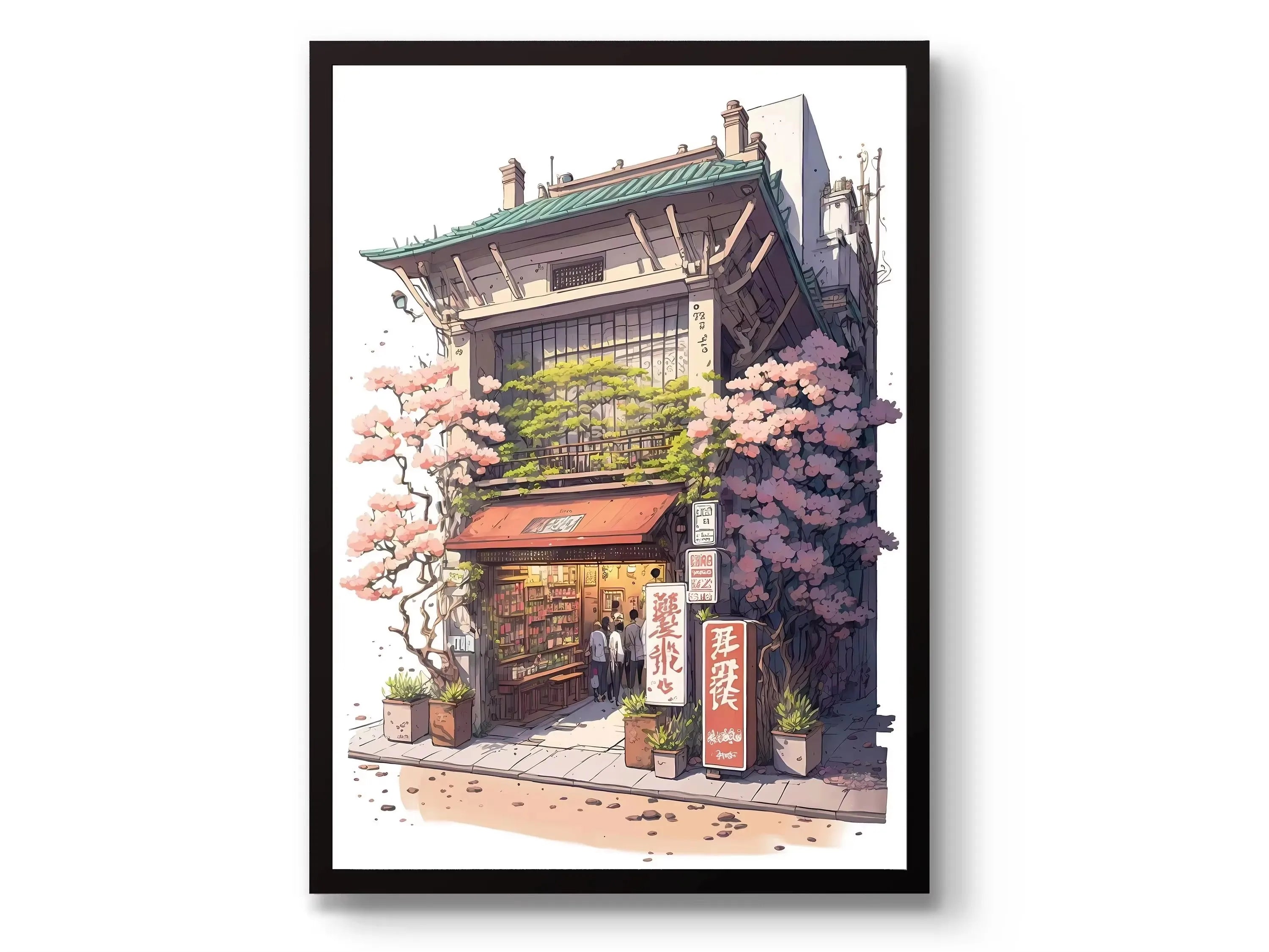 Japanese Wall Poster – Tokyo Street Scene and Cafe, Anime Style, Modern Interior Decoration