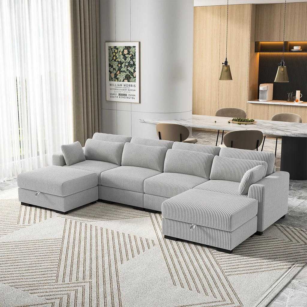 Canapé Modulable Anajqaqia en Velours Gris – Accoudoirs Larges & Pouf Inclus, Configurations Multiples pour Salon