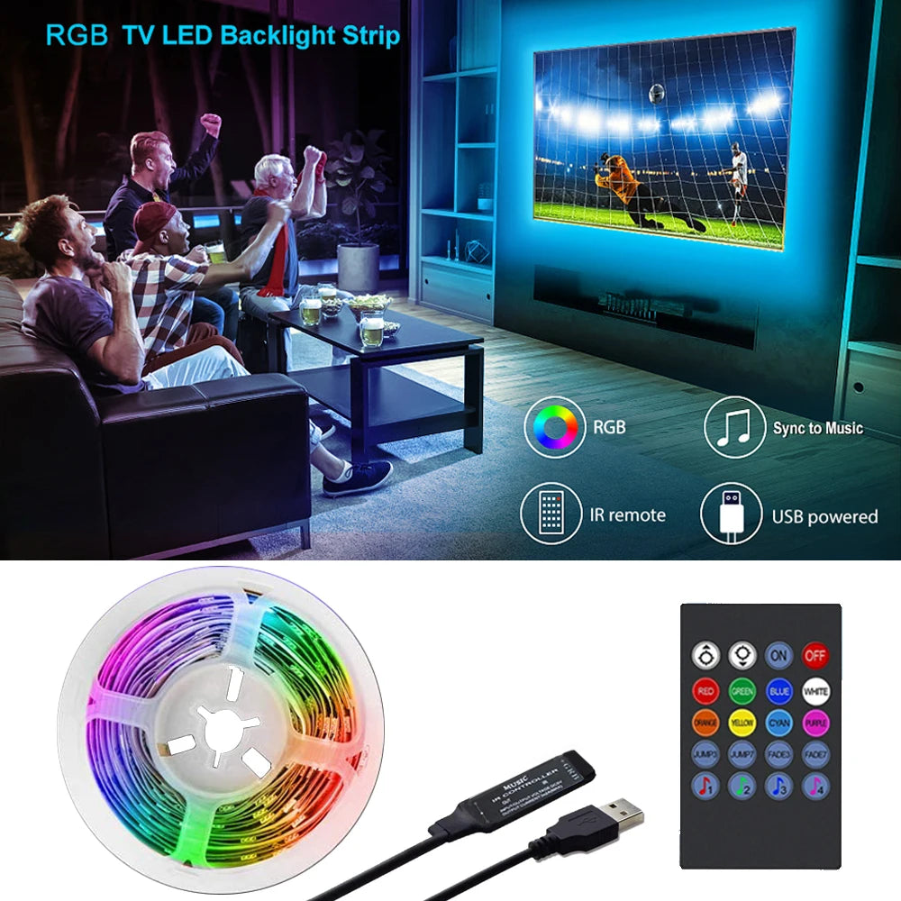 Bande LED RGB USB avec Synchronisation Musicale – Éclairage Ambiant pour TV (15–80”), PC & Miroir