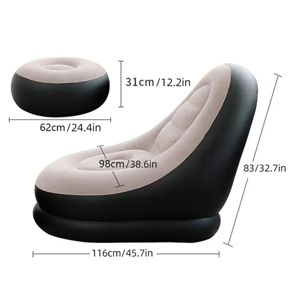 Inflatable Relaxing Armchair for Adults – Portable Sofa with Footrest for Living Room and Bedroom