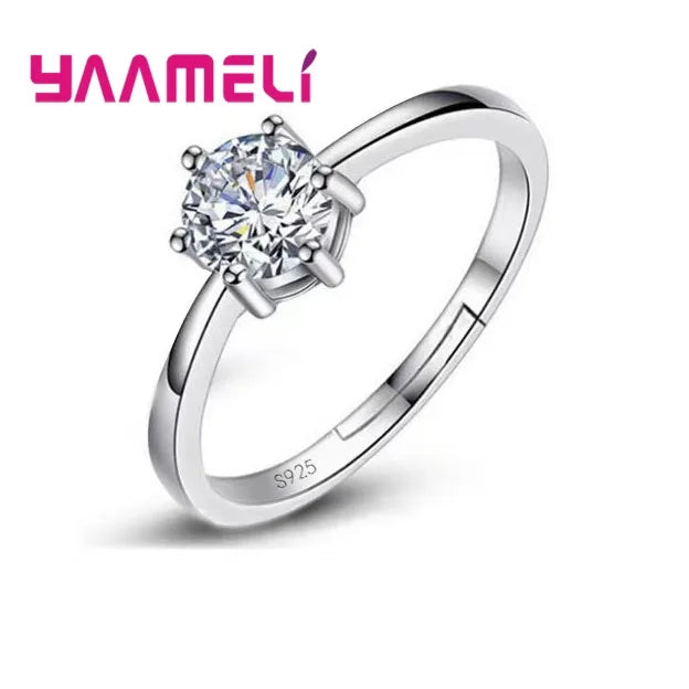 Bague de Fiançailles Élégante S925 – Argent Sterling & Cristal Brillant, Idéale Cadeau Couple