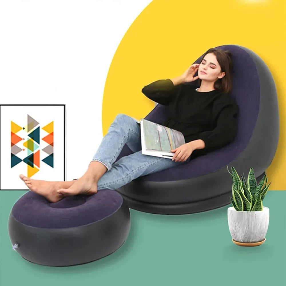 Inflatable Relaxing Armchair for Adults – Portable Sofa with Footrest for Living Room and Bedroom