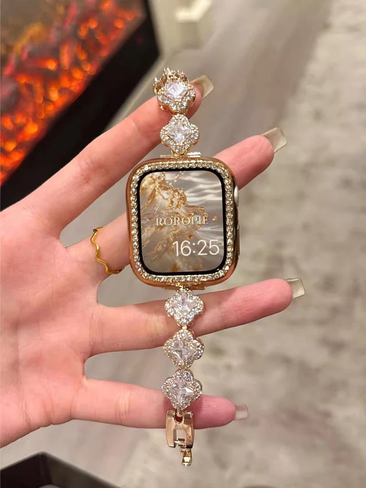 Bracelet Luxe Strass pour Apple Watch – Bracelet Métal Élégant Femme