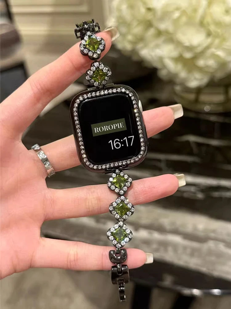 Bracelet Luxe Strass pour Apple Watch – Bracelet Métal Élégant Femme