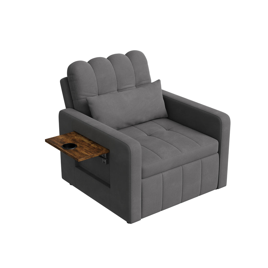 Fauteuil-Lit 3-en-1 Comanlai – Convertible Pull-Out avec Dossier Réglable, Coussin, Porte-Gobelet & Poche Latérale