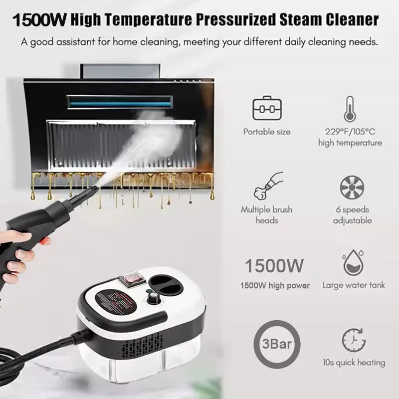 Portable High-Temperature Steam Cleaner – Pressurized Cleaning with Brushes for Kitchen &amp; Car