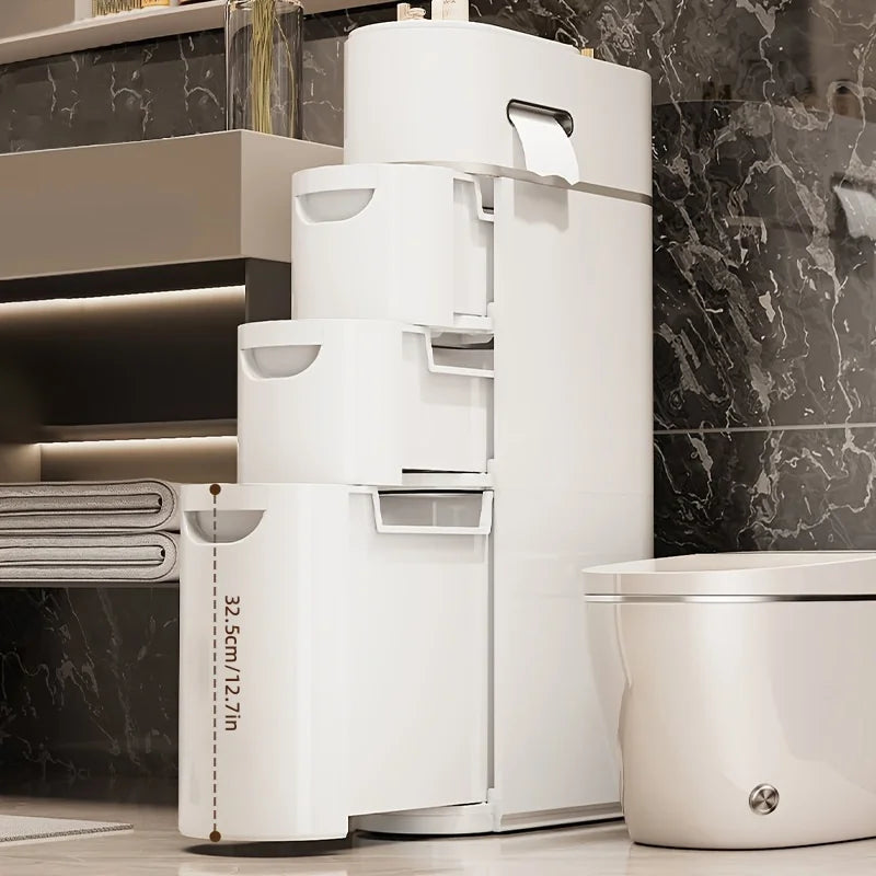 Armoire de Rangement Blanche à 3/4 Niveaux avec Tiroirs – Meuble Organisateur Polyvalent Résistant à l’Humidité pour Salle de Bain & Cuisine