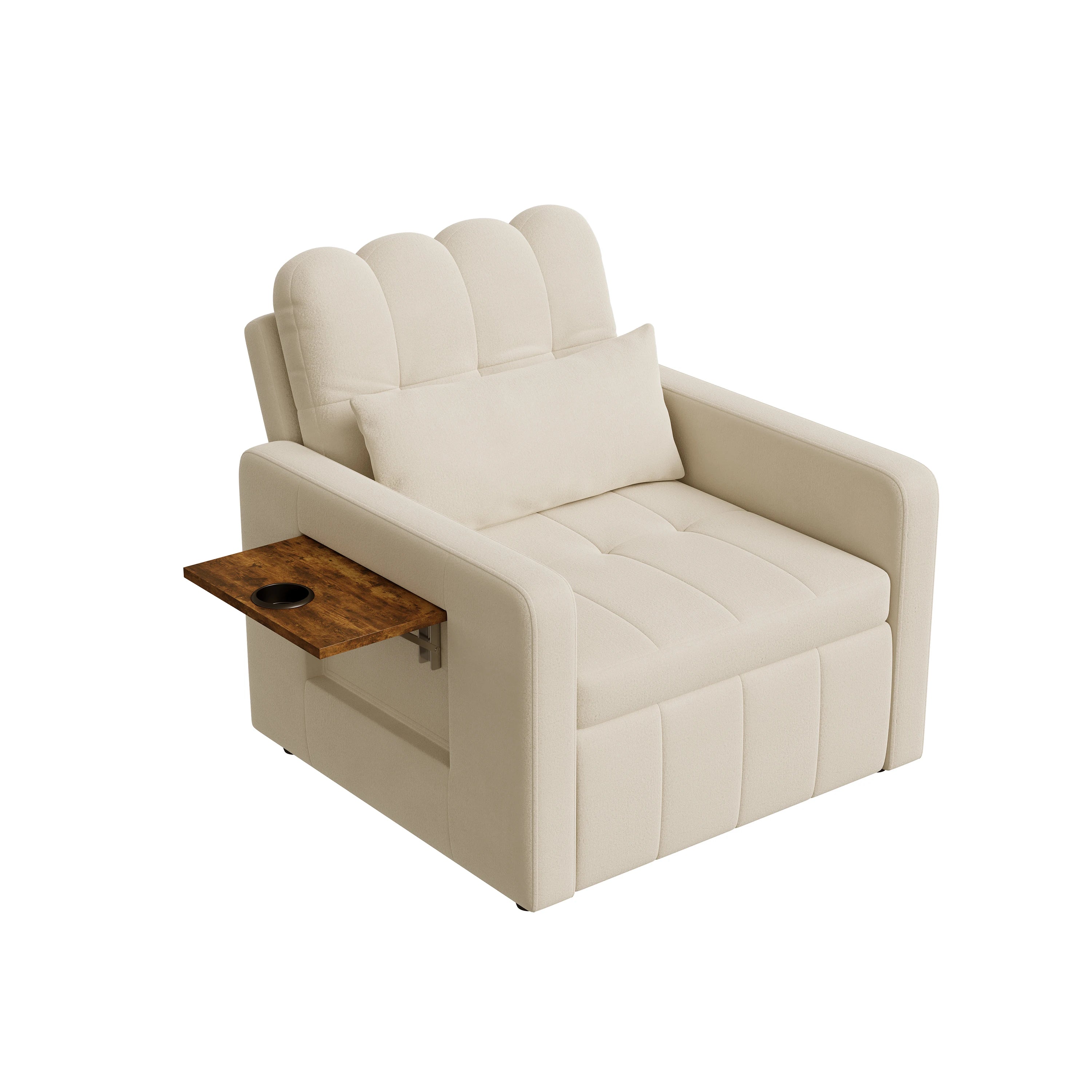 Fauteuil-Lit 3-en-1 Comanlai – Convertible Pull-Out avec Dossier Réglable, Coussin, Porte-Gobelet & Poche Latérale