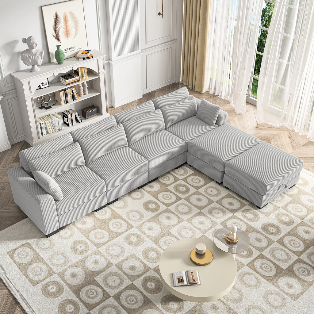 Canapé Modulable Anajqaqia en Velours Gris – Accoudoirs Larges & Pouf Inclus, Configurations Multiples pour Salon