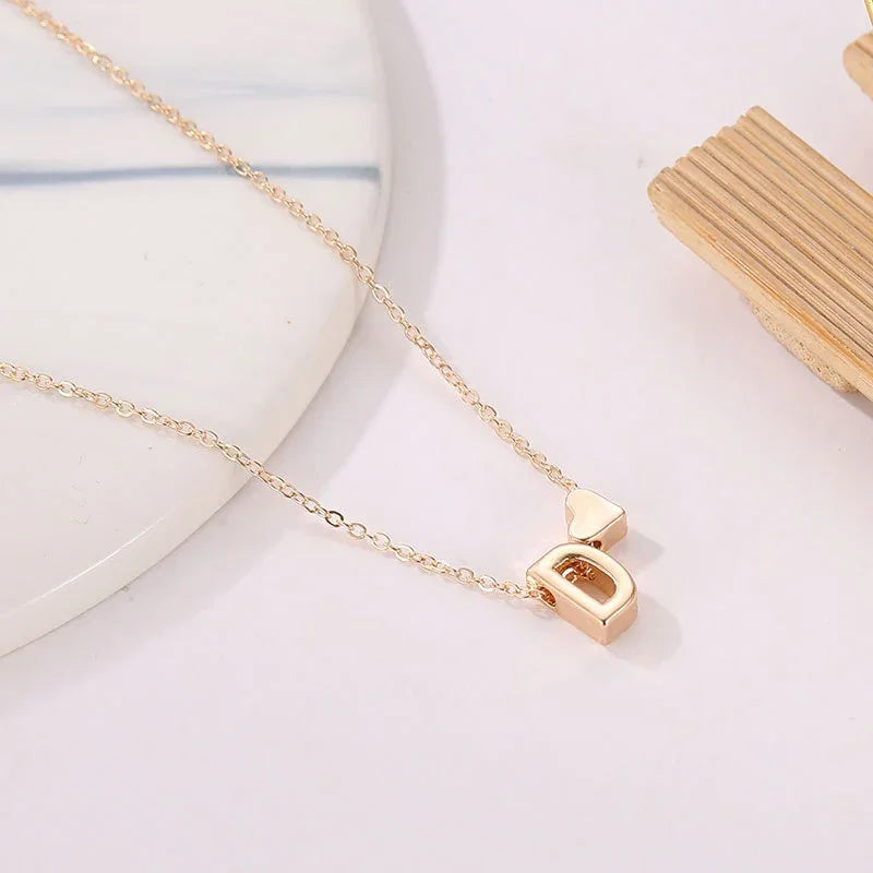 Initial Pendant Necklace – Small Dainty Heart, Gold or Silver Color, Elegant Jewelry for Women