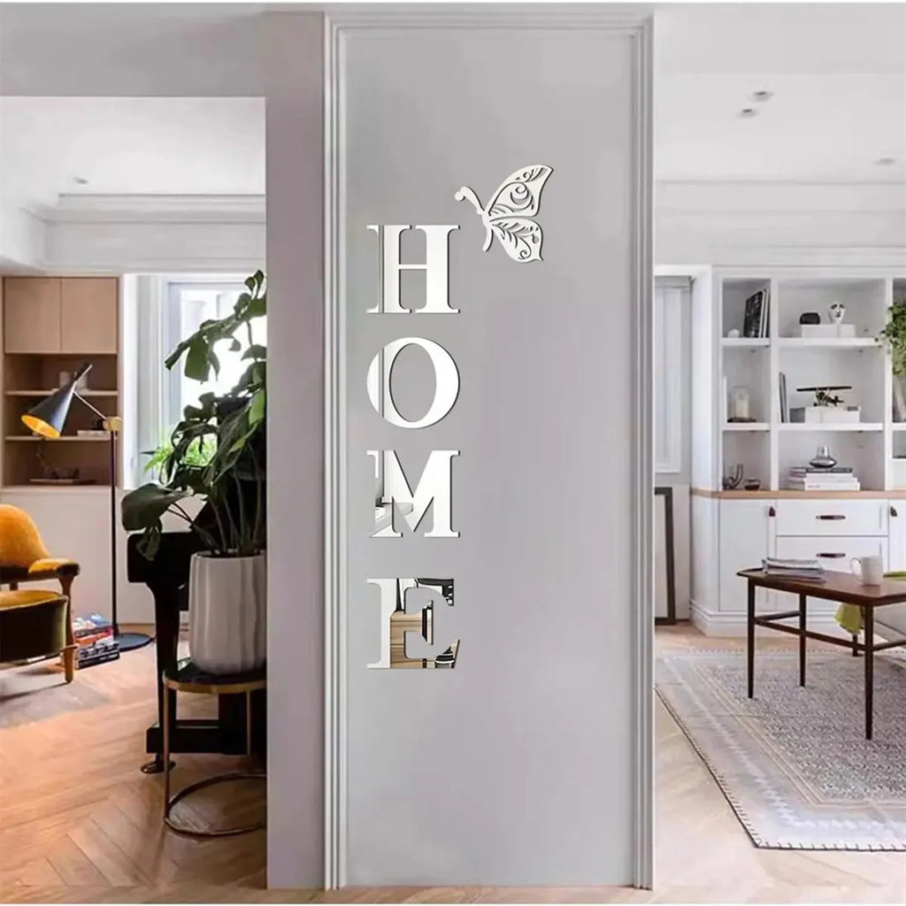 Sticker Mural Miroir 3D “HOME” – Décoration Murale pour Entrée et Intérieur