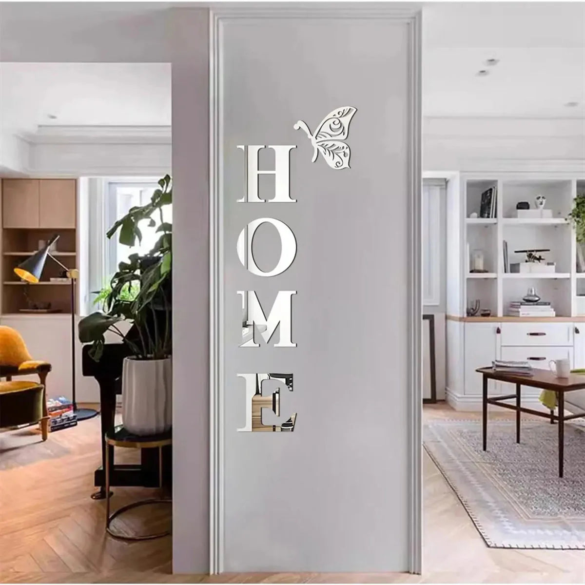 Sticker Mural Miroir 3D “HOME” – Décoration Murale pour Entrée et Intérieur