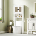 Meuble WC avec 2 Portes – Armoire de Toilette Blanche avec Façade Effet Rotin