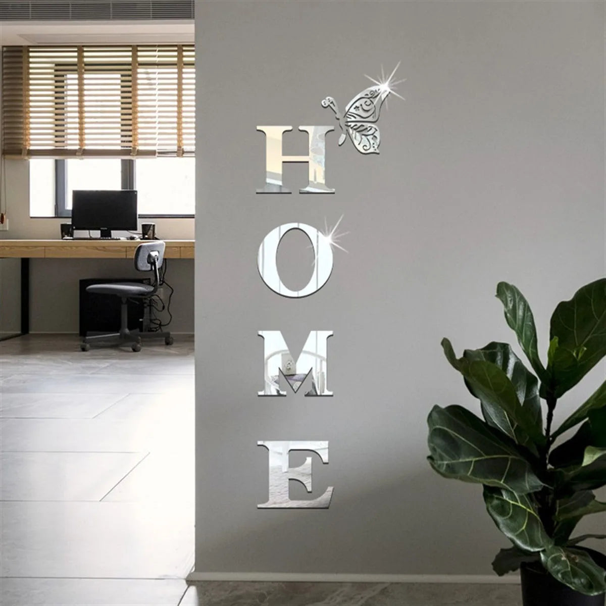 Sticker Mural Miroir 3D “HOME” – Décoration Murale pour Entrée et Intérieur