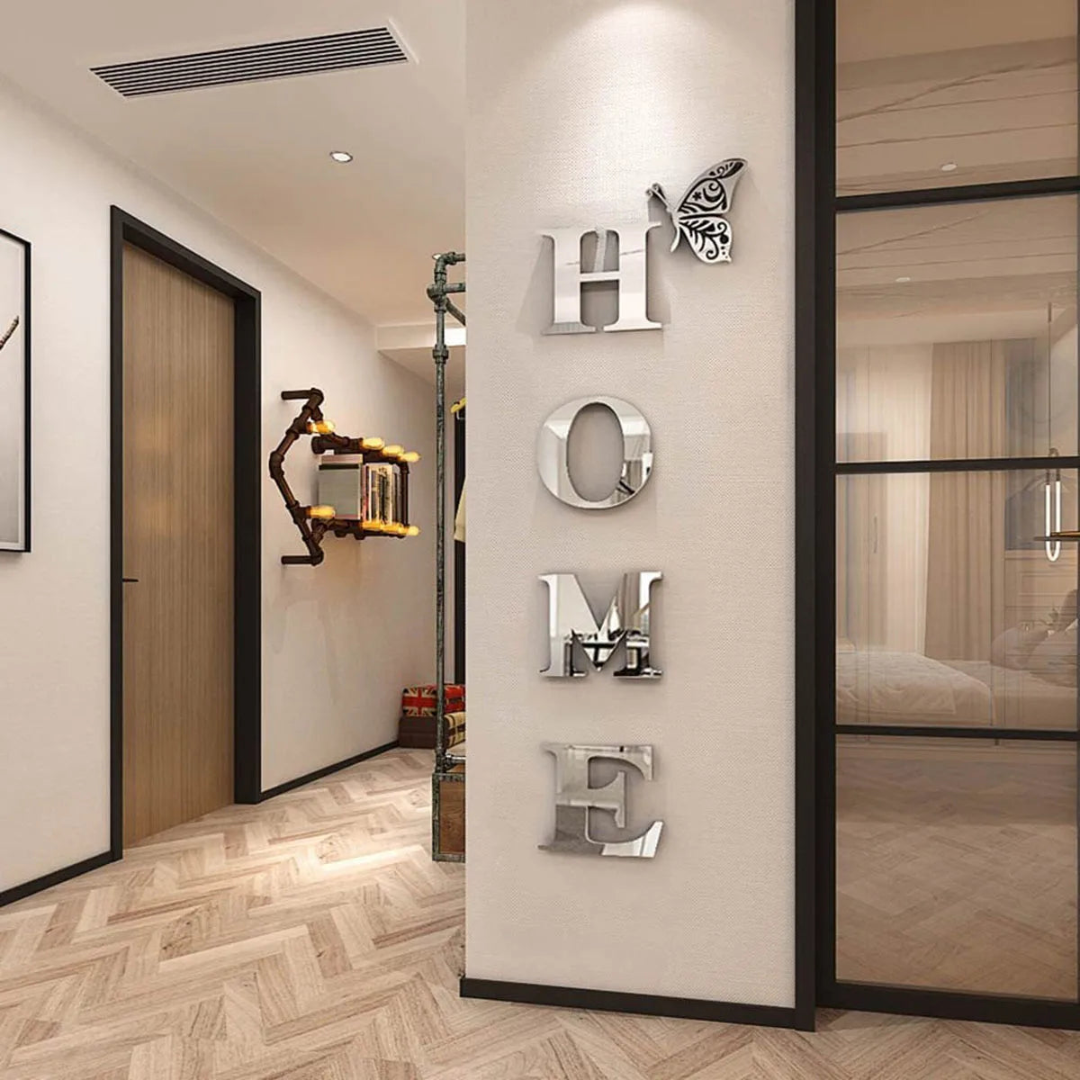 Sticker Mural Miroir 3D “HOME” – Décoration Murale pour Entrée et Intérieur