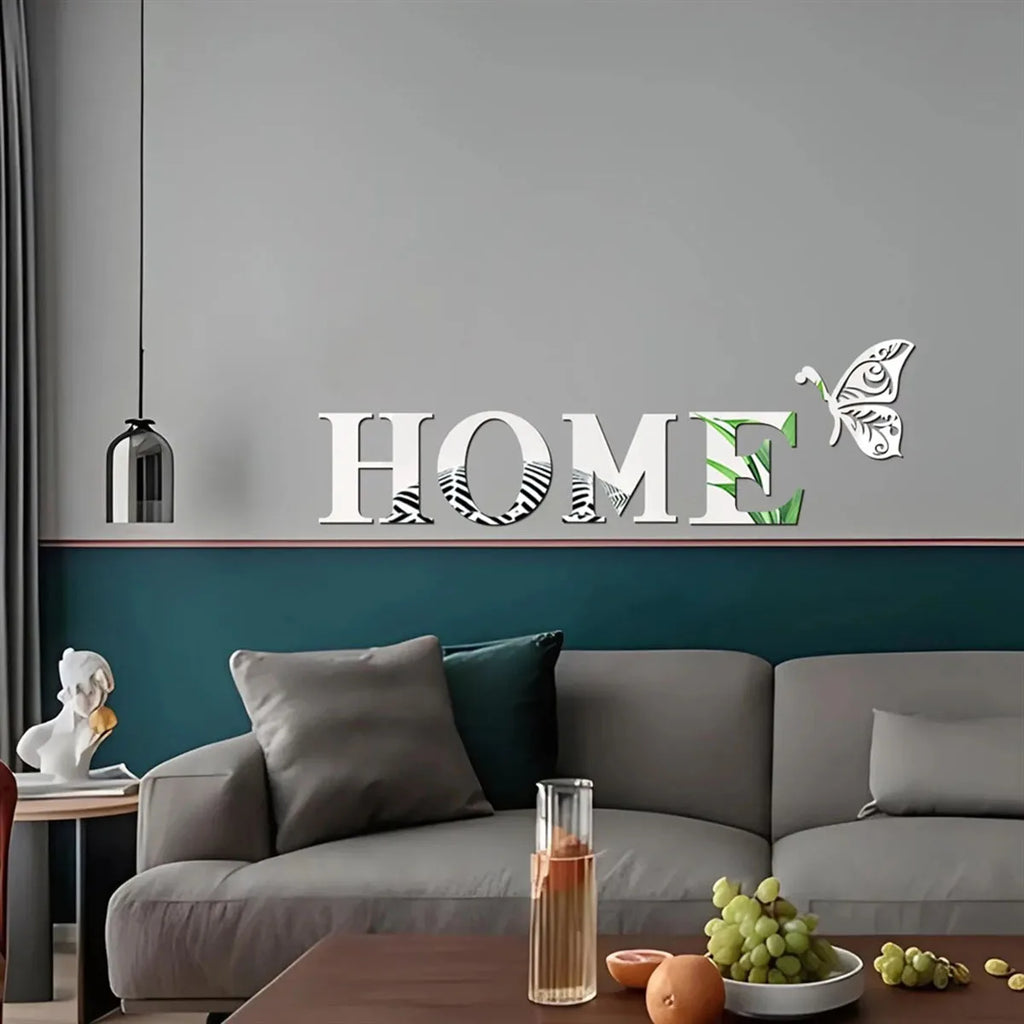 Sticker Mural Miroir 3D “HOME” – Décoration Murale pour Entrée et Intérieur