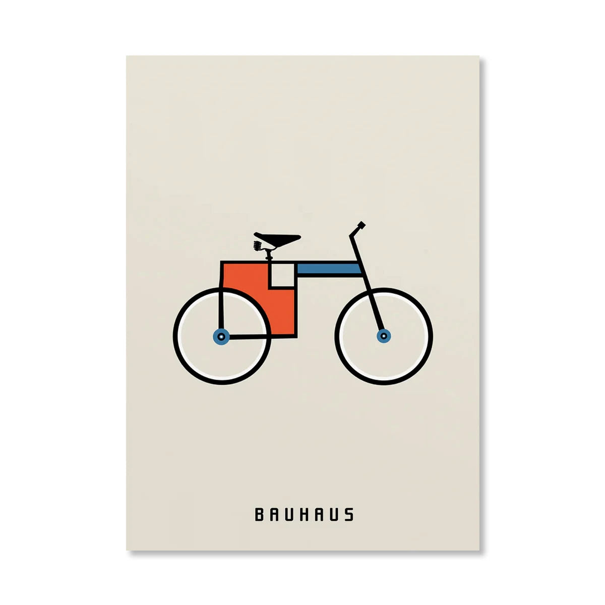 Abstract Geometric Bauhaus Style Wall Art – Modern Orange Illustration with Sun and Bicycle, Interior Decoration