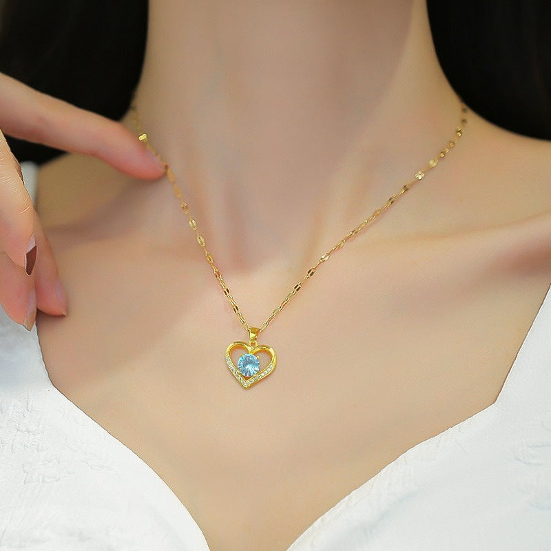 Collier Cœur Élégant Plaqué Or 18K en Acier Inoxydable avec Zircon Brillant – Bijou Femme Chic, Idée Cadeau