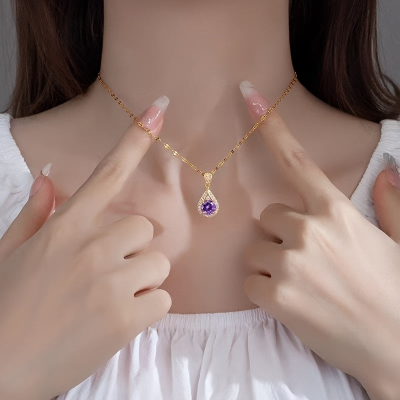 Collier Élégant en Acier Inoxydable avec Zircon Brillant – Bijou Femme Chic, Idée Cadeau