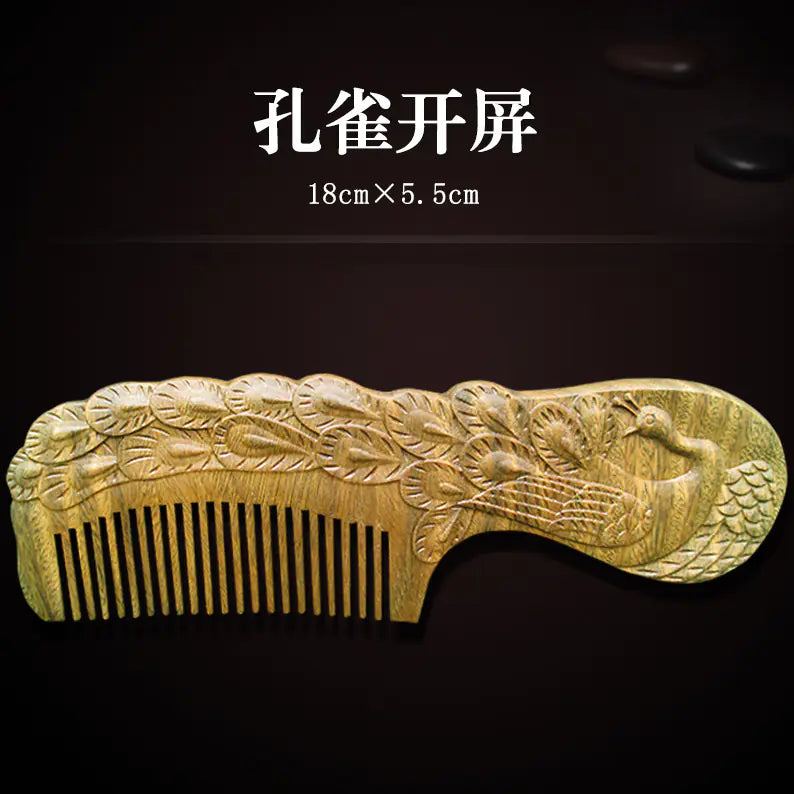 Ensemble de Peignes Double Face Sculptés en Bois de Santal Vert - Vente en Gros
