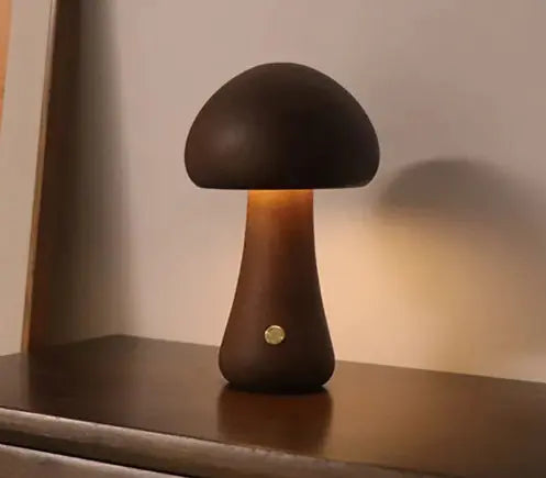 Lampe de Chevet Champignon en Bois - Éclairage LED Doux et Décoratif