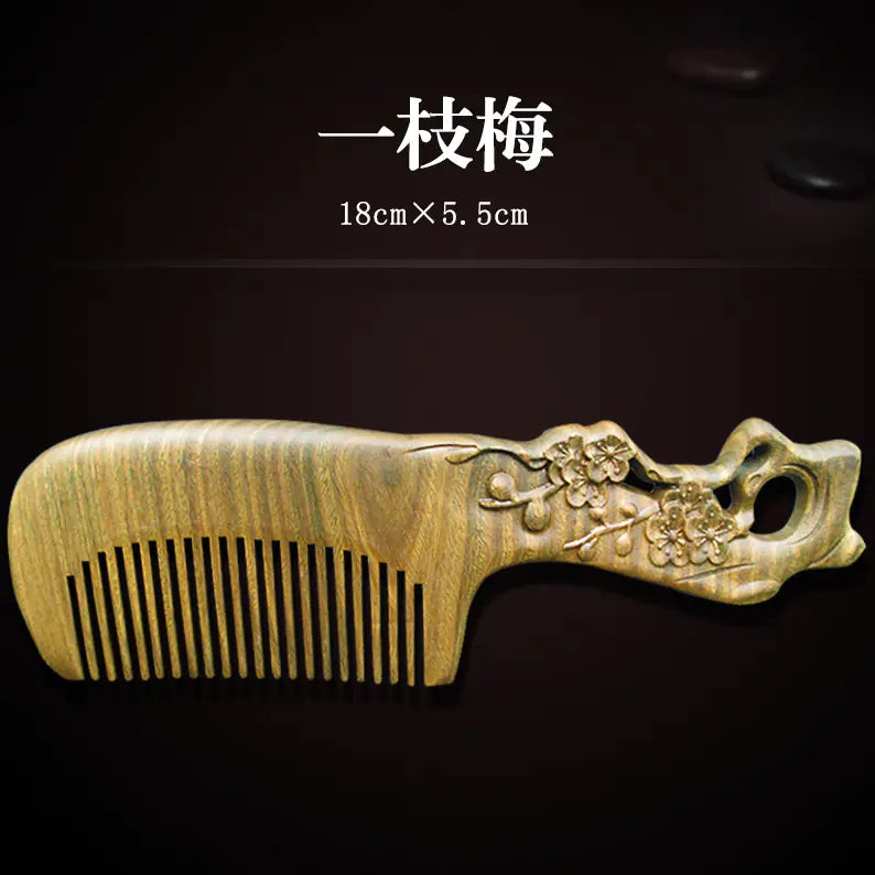 Ensemble de Peignes Double Face Sculptés en Bois de Santal Vert - Vente en Gros