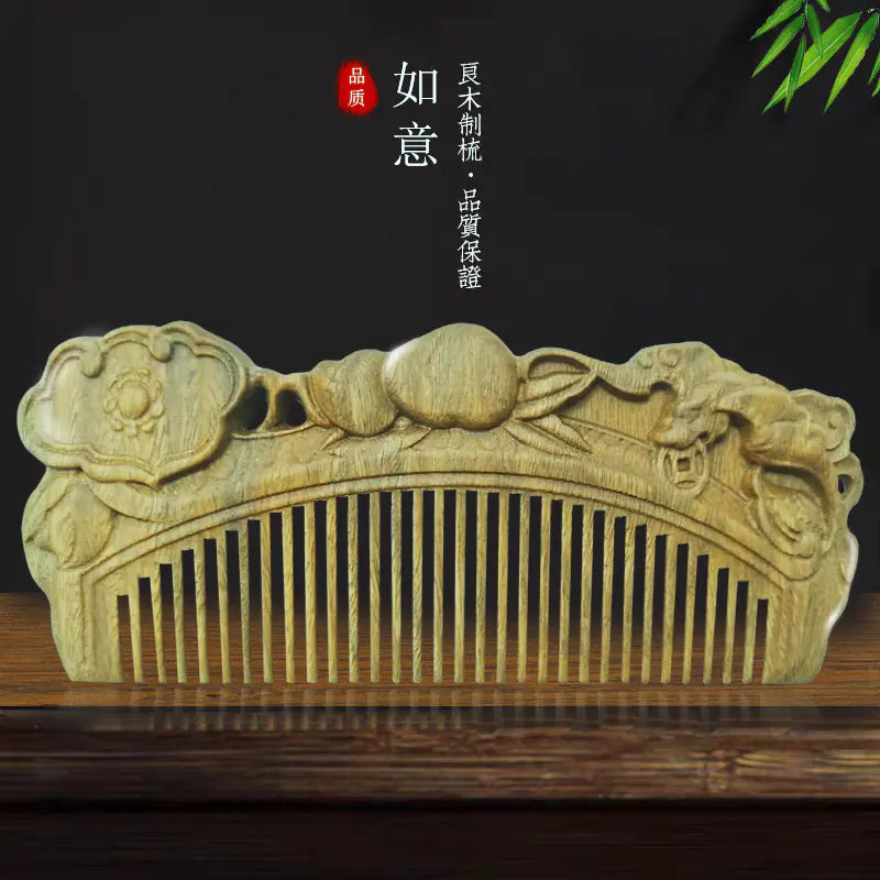 Ensemble de Peignes Double Face Sculptés en Bois de Santal Vert - Vente en Gros