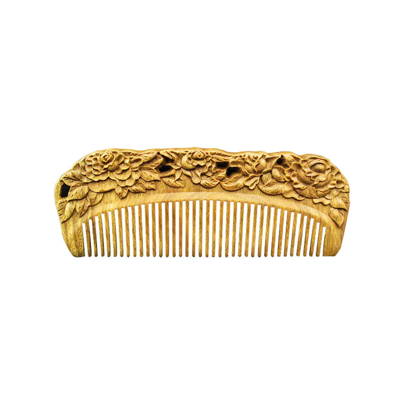 Ensemble de Peignes Double Face Sculptés en Bois de Santal Vert - Vente en Gros